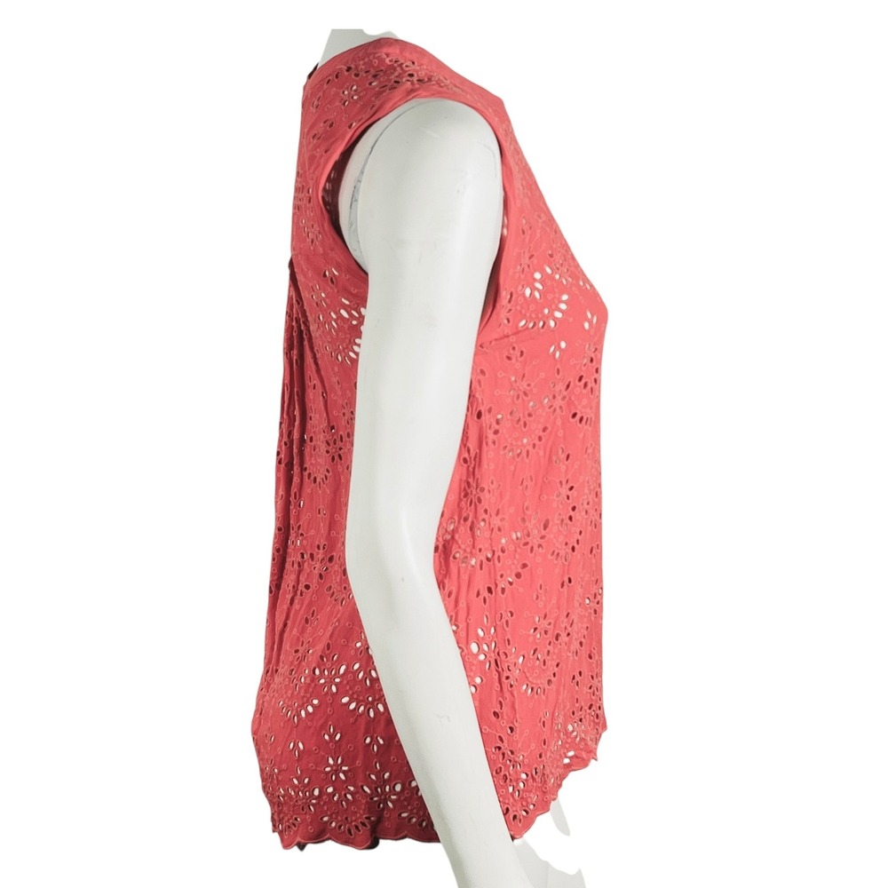Democracy Sleeveless Eyelet Top Coral Scalloped Hem Casual Summer Picnic Size‎ M - Picture 2 of 9